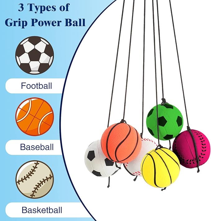 Skylety 6 Pcs Wrist Ball Return Ball on a String with Strap Wristband Sports Rubber Toy Includes Basketball, Baseball and Football for Boys Girls Party Favor Gifts, Exercise or Play
