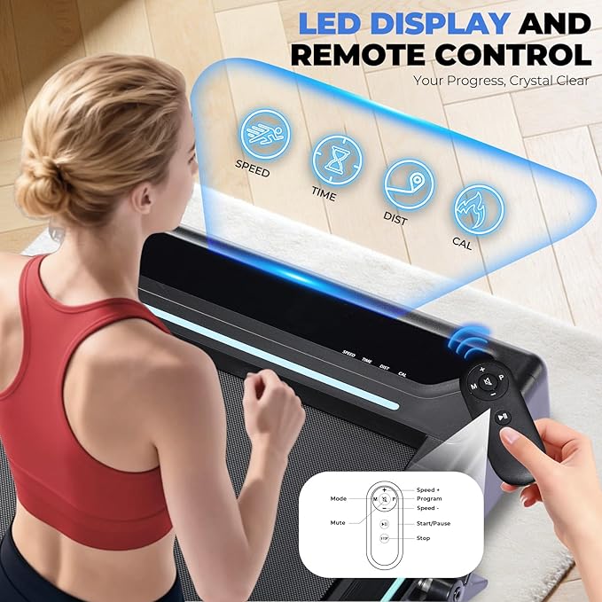 GORISE Walking Pad Treadmill with Adjustable Height Handle Bar and Incline, 3HP Quiet Foldable Under Desk Treadmill, Portable Treadmills for Home 350LBS with Remote Control LED Display