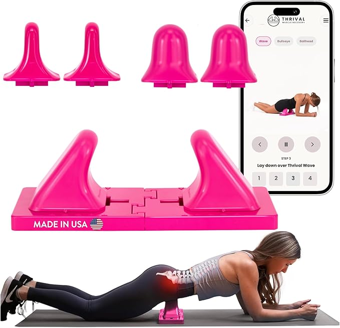 Thrival Deep Tissue Pro- Fully Adjustable Psoas, Back and Hip Flexor Muscle Release Tool for Deep Tissue, Trigger Point Massage (Pink) – Made in USA