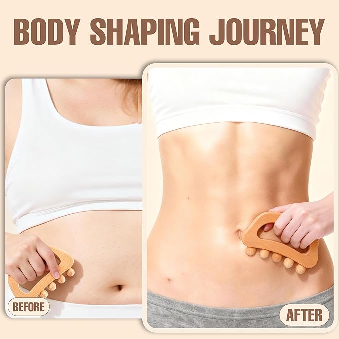 Wood Therapy Body Massager Profession Maderoterapia Kit for Cellulite Remover Body Shaping, Body Sculpting Tools for Lymphatic Drainage, Pain Relief Gua Sha Massage , for Abdomen Back Arms Legs