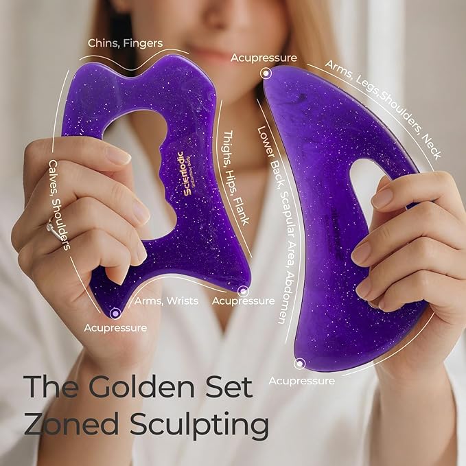 Scienlodic 2 Pcs Large Body Gua Sha Massage Tools (Purple, Resin) - Muscle Scraper for Back, Neck, Waist & Legs, Muscle Relaxation, Soothe Tension