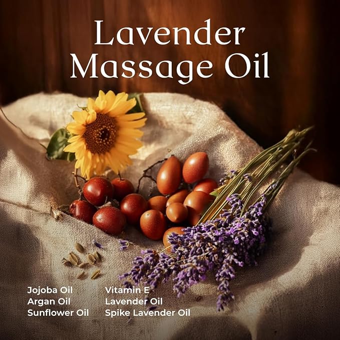 Gya Labs Lavender Relaxation Massage Oil - 8.45 Fl Oz - with Massage Roller Ball - Fast Absorbing 100% Pure Natural Blend of Spa Quality Oils for Skin, Muscle Relaxing - Calming, Aromatic, Self-Care
