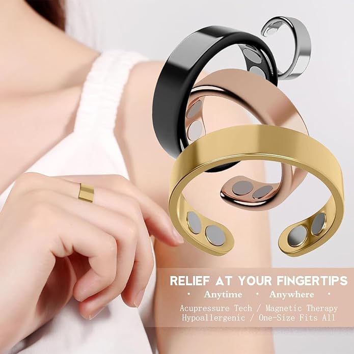Auvulis Migraine Ring,Stainless Migraine Ring Suitable for Men and Women,Adjustable Fatigue Relief Sleep Aid Magnetic Acupressure Ring,Vitality Ring for Migraines