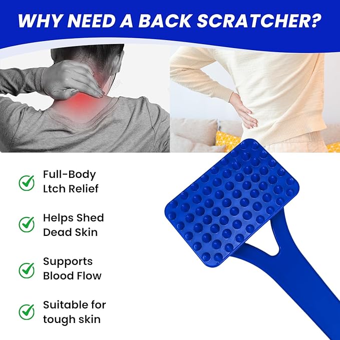 18.5-Inch Foldable Back Scratcher with ABS Polymer Resin Long Handle, Suitable for Men, Women, Adults with Rough Skin, The Best Gift for Parents and Loved Ones (C-Blue)