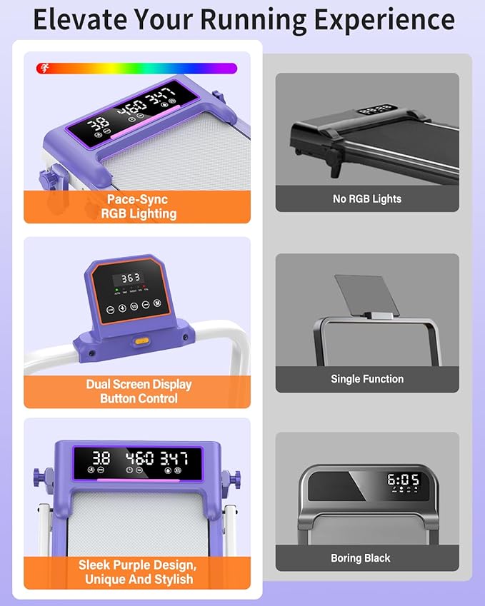 Folding Walking Pad with 15% Incline/RGB Light/Dual Screen Display, 3.5HP Treadmills for Home, Portable Walking Pad Treadmill with Handle Bar and 4 Adjustable Incline, 350lbs Capacity, Smart App