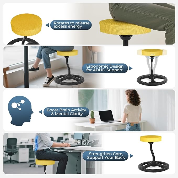 ADHD Chair for Kids, Yoga Chairs for Adults, Wobble Stool Active Flexible Seating Desk Chair with Non-Slip Base and Washable Seat Cover for Stability, Balance, Yoga, Office, School, Classroom