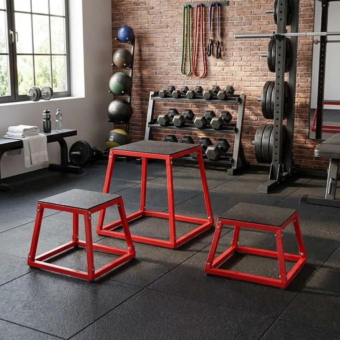PeakPursuit Plyometric Jump Box - Heavy-Duty Steel Plyo Box with Anti-Slip Rubber Pads, Set of 12, 18", 24", 30" Box Jump Platforms for Strength & Conditioning Training, Home Gym