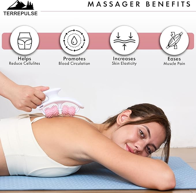 Anti Cellulite Roller & Lymphatic Drainage Massager | Deep Tissue Fascia Blaster & Muscle Roller | Tool for Sore Arms, Legs, Shoulders, Stomach & Buttocks (Pink)