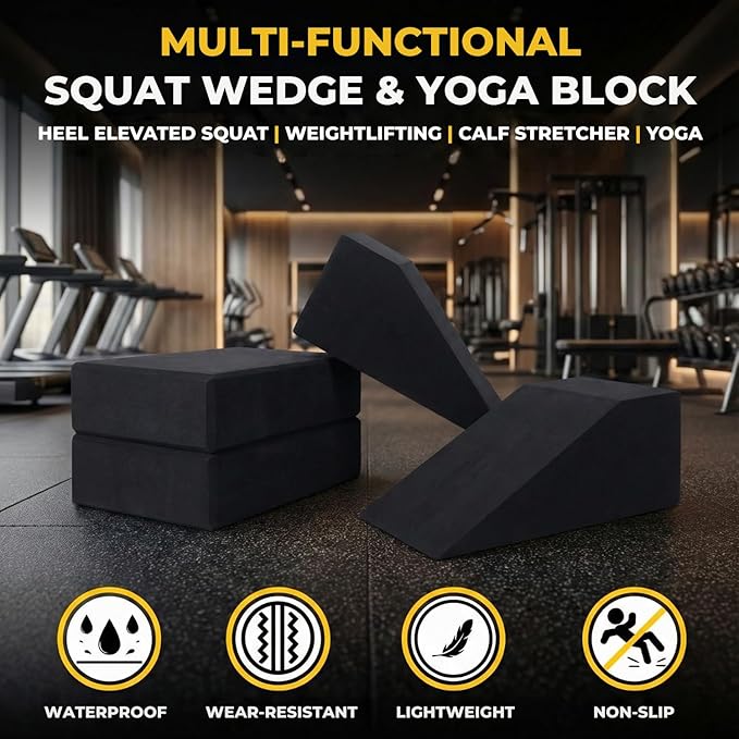 Squat Wedge Block for Heel Elevated Squat Weightlifting Calf Stretcher Slant Board for Mobility Balance and Strength Performance Pack of 2