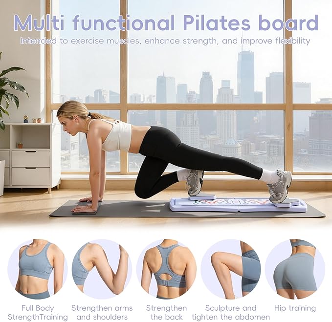 Pilates Board,Portable Pilates Reformer Equipment with Non-Slip Grip,Foldable Pilate Machine for Home Workout,Multifunctional Abdominal Board for Home
