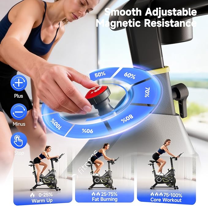 Exercise Bike,Indoor Exercise bikes for Cardio Adjustable Magnetic Resistance Stationary Bikes for Home with 300lbs Weight Capacity