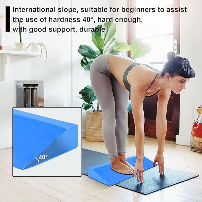 Yoga Squat Wedge Block,Pilates Yoga Wedge Stretch Accessories,Eva Support Inclined Squat Plate Balance Supportive Foam Wedge Block,for Exercise Wrist Strength Fitness Gym(Blue)