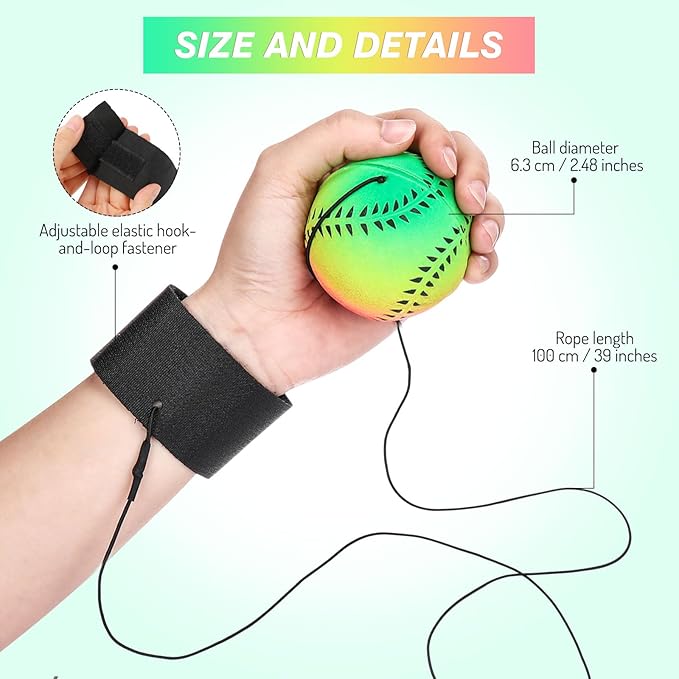 Skylety Wrist Return Ball Wrist Band Ball on a String 2.48 Inch Rubber Rebound Sport Bouncy Basketball Baseball Soccer Wristband Toy for Exercise and Children or Adult Exercise for Fun