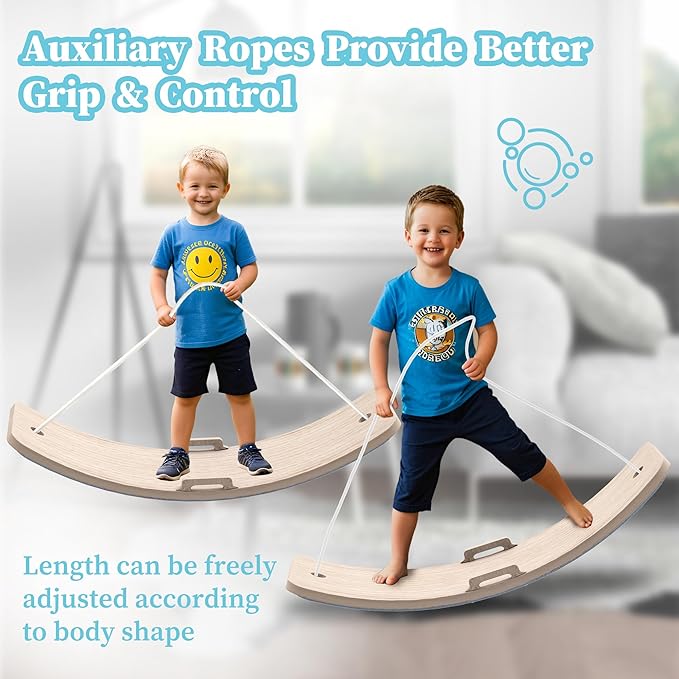Wooden Wobble Balance Board Kids, 27 Inch Balance Board Toddlers with Natural Wood Board with Rope for Indoor&Outdoor Exercise, Open Ended Learning Toy for Body Training, Birthday