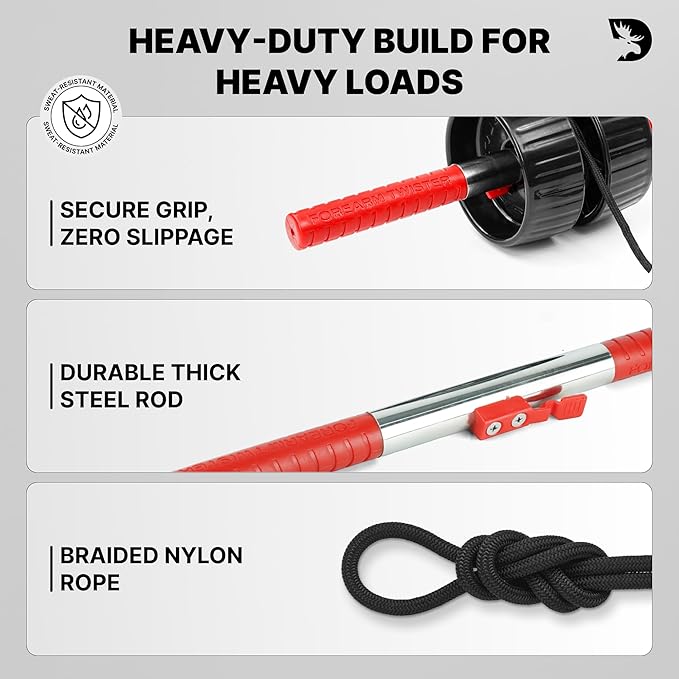 DMoose Fitness Forearm Strengthener & Wrist Roller - 2 in 1 Arm Exerciser with Non-Slip Premium Grip, Durable Nylon Rope - Helps with Elbow Tendonitis, Wrist Recovery & Strength Training