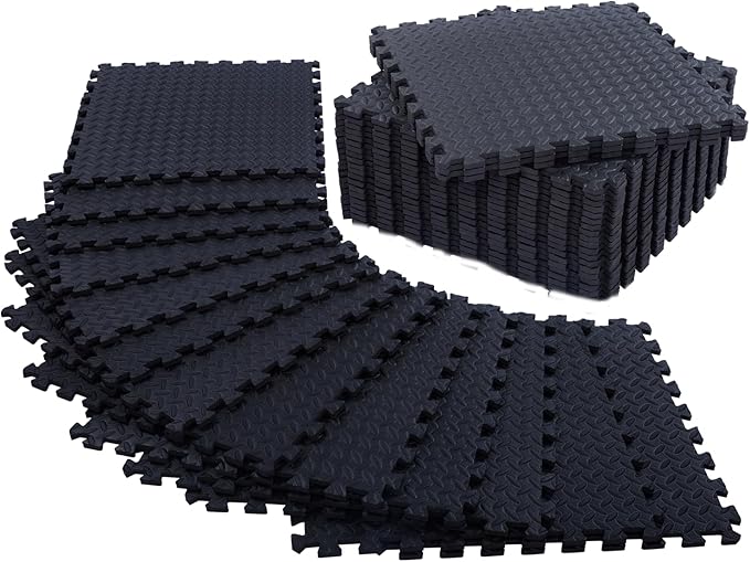 24 Pack - 1/2" Extra Thick Floor Exercise Mat for Home Gym Floor Padding for Kids - High-Density EVA Interlocking Foam Floor Tiles for Gym Equipment, Play Area, Yoga, Cardio, Weights, MMA