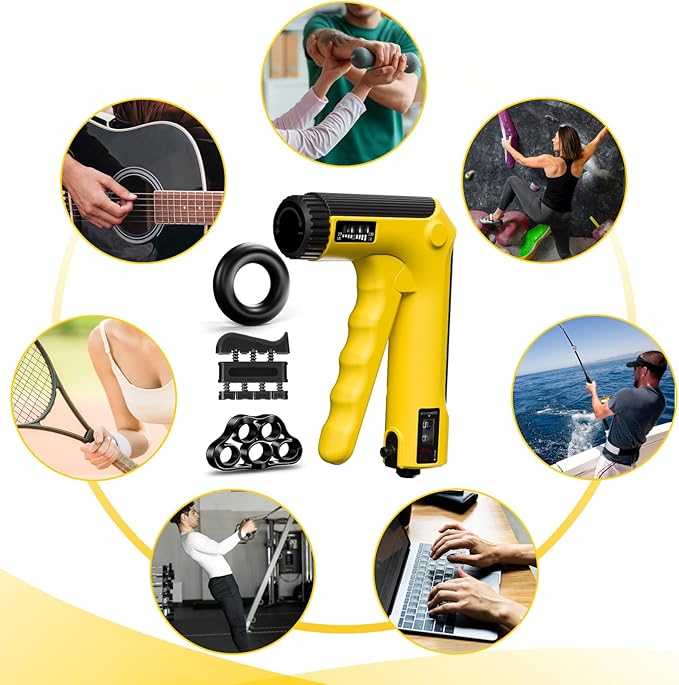 Hand Grip Strength Trainer Kit - Hand Gripper Strengthener 6 Pack with 2 Adjustable Resistance with 2 Finger Stretchers Finger Exerciser Forearm Workout Ring Exercise Equipment Yellow and Black
