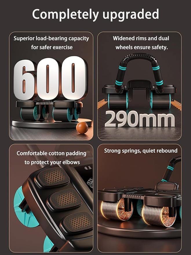 New Ab Roller for Wheel, Home Workout Auto Rebound Abdominal Wheel, Ab Abdominal Exercise Roller with Elbow Support, Core Workout Equipment for Strengthening Abs, for Women & Men