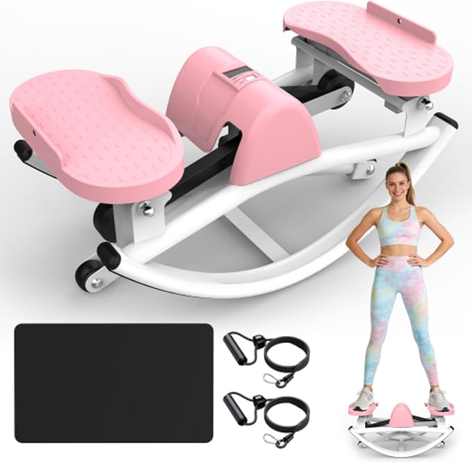 Rocking Stepper,Rock Stepper Side to Side,Step Rocker Machine with Resistance Bands & Anti-Slip Mat and LCD Monitor, Professional Mini Steppers for Exercise at Home