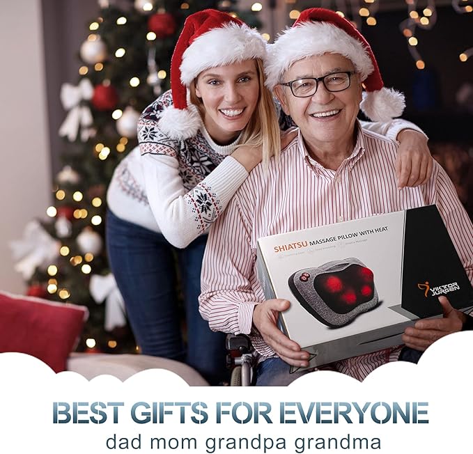 VIKTOR JURGEN Shiatsu Back Massager with Heat, Mothers Day Gifts for Mom, Dad, Women, Men, Deep Tissue Massage for Neck, Shoulder, Upper & Lower Back Pain Relief, Electric Kneading 3D Massage Pillow