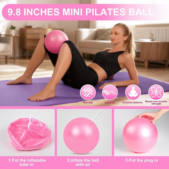 Pilates Kit for Women, Pilates Equipment with 13'' Magic Circle, Pilates Ring and Ball Set with 5 Strength Bands, Hip Thrust Belt, Compact Workout Set at Home