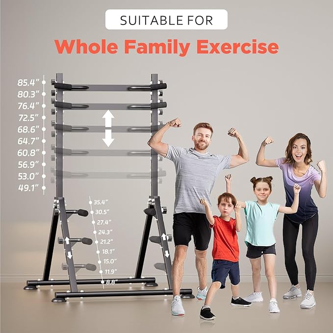 Foldable Power Tower Dip Station Pull Up Bar, Multifunction Triangular Structure Pull Up Station Home Gym Strength Training Workout Equipment