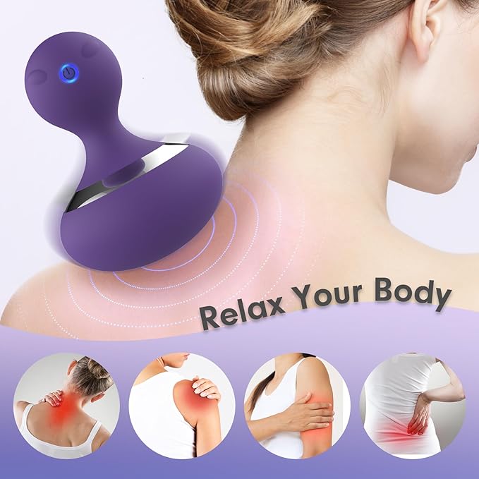 Cordless Electric Massage Ball with 10 Powerful Vibrations, Rechargeable Handheld Massager (Purple)