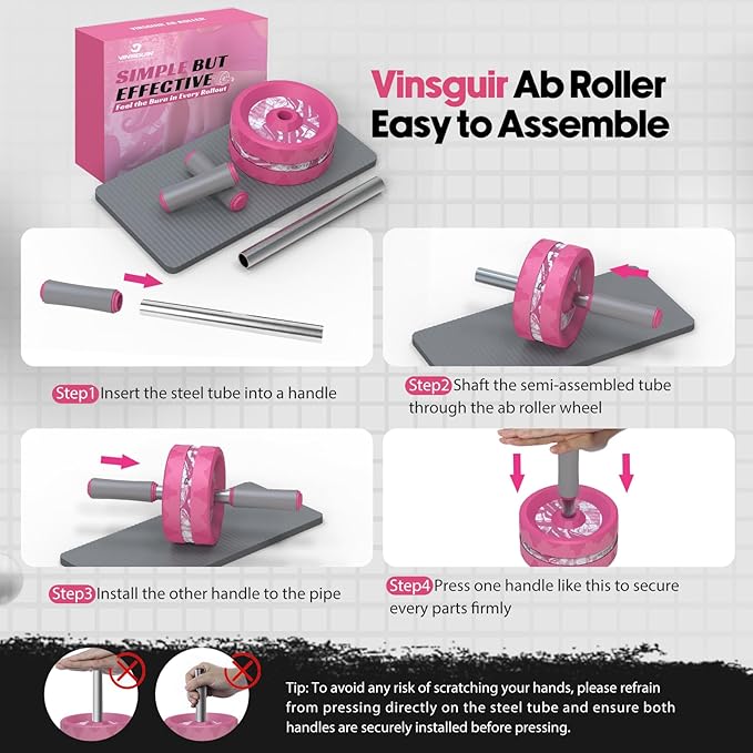 VINSGUIR Ab Roller Wheel, Abs & Core Workout Equipment for Home Gym with Knee Pad Accessories, Abdominal Wheel for Full-body Strength Training