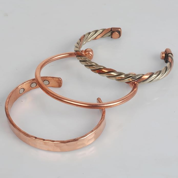 Touchstone copper bracelets | gift for men women |adjustable 100% pure solid real magnetic jewelry | handmade bracelet set combo | rope braided tibetan bangles.