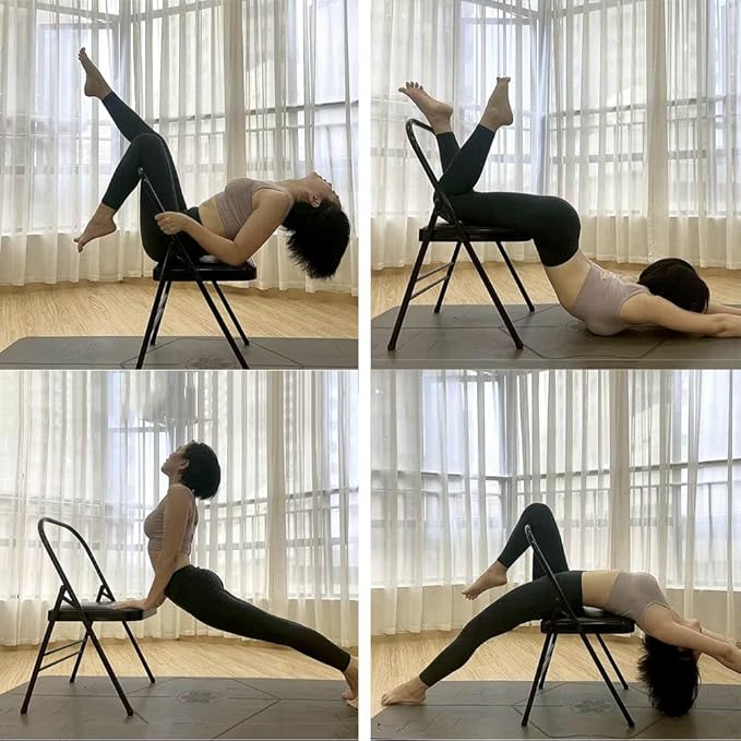 Iyengar Yoga Chair,Pilates Chair,Yoga Inversion Chair,Backless Yoga Chair Prop,Home Exercises Reinforced Design, Blue-82cm×45cm