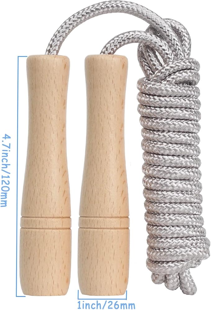 Jump Rope Kids,8.5ft Adjustable Cotton Skipping Rope with Wooden Handle for Boys and Girls Fitness Outdoor Exercise (Silver)