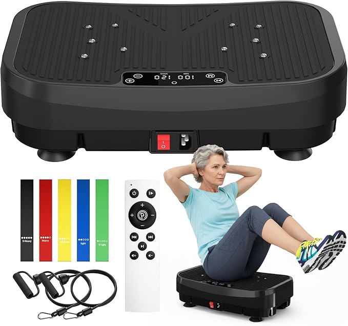 MASYN Vibration Plate Exercise Machine for Lymphatic Drainage 120 Levels Whole Body Vibrating Platform with Resistance Bands & Bluetooth 440 lbs Capacity Shaker Board Workout Equipment for Weight Loss