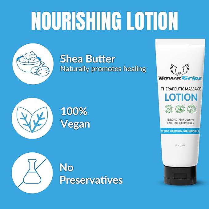 HawkGrips 8oz Therapeutic Massage Lotion for Massage Therapy, Unscented, Professional, Scraper Tool Massage Lotion, Deep Tissue, Cupping Therapy, Non-Greasy, Non-Staining, Shea Butter, Pack of 24