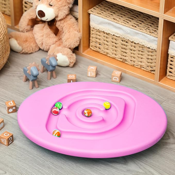 Kids Maze Balance Board Plastic Wobble Rocker Balance Board with Mini Balls Load 170lb for Balancing Exercise Equipment Game Boys Girls Physical Therapy 18.5 x 14.57 Inch(Pink,Round)