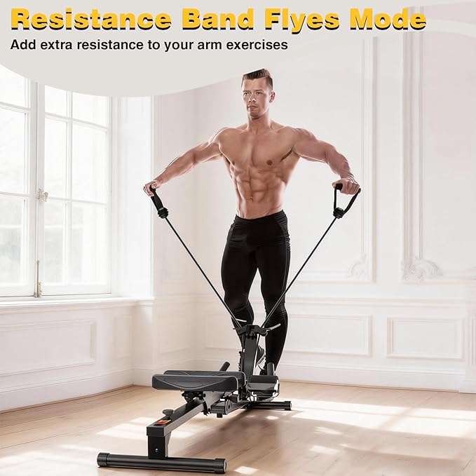 3-in-1 Foldable Rowing Machine, Adjustable Resistance AB Core Trainer with LCD Monitor, 265LBS Carbon Steel Home Gym, Easy Assembly