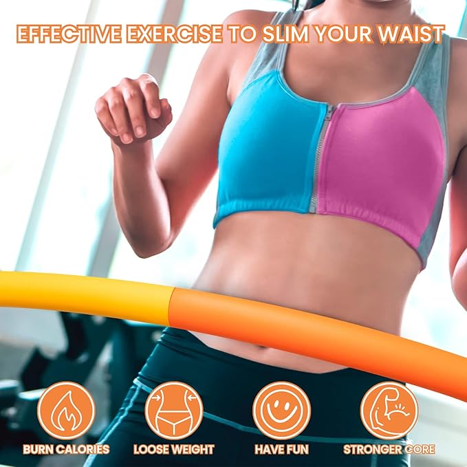 Weighted Fitness Hoop for Adults, 2.8 lb, Large Adjustable Size for Core Workouts and Weight Loss Support, 8 Detachable Sections