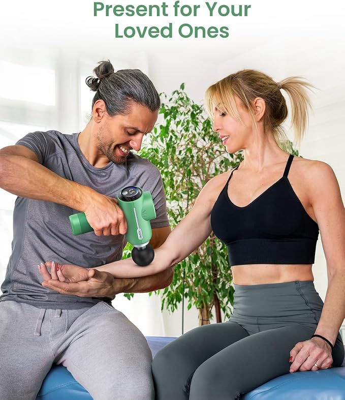 RENPHO Active Massage Gun, Deep Tissue Percussion Massager for Back and Neck, Portable Handheld Massager with 5 Speeds, 5 Attachments, Carry Case, Green