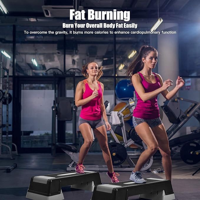 Aerobic Step Platform for Exercise w/Risers, Workout Step Height Adjustable 5"-7"-9", Fitness Step 450lbs Capacity, Non-slip Exercise Step Deck for Home/Gym
