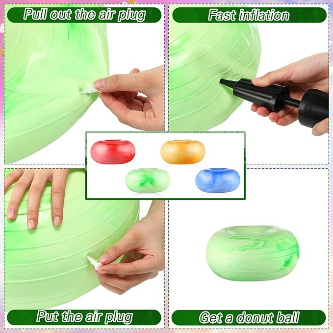 Libima 4 Pcs Flexible Seating for Classroom Inflatable Yoga Ball Chairs with Pump Donut Exercise Ball Chair Cushion Seat for Balance and Stability Training Home Office Gym Workout