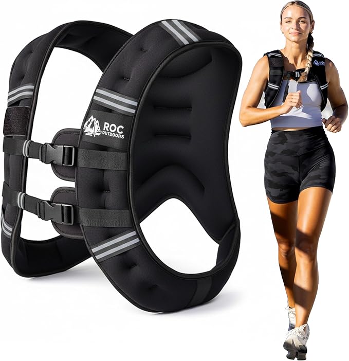 Roc Outdoors Weighted Vest W/ Rub-Free Technology for Woman and Men, 5lb/10lb/15lb/20lb/30lb Weight Vest with Reflective Stripe for Workout, Strength Training, Running, Walking, Fitness, Weight Training, Weight Loss, Weightlifting