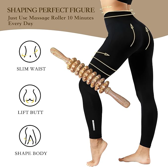 Wood Therapy Massage Roller Stick with Release Myofascial Trigger Points, Massager Tool for Cellulite Reduction, Muscle Tension and Lymphatic Drainage Physical Therapy Recover (Wood Grain)
