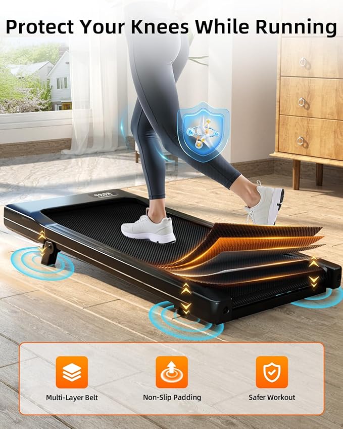 DeerRun Under Desk Walking Pad Treadmill for Home & Office, 6% Manual Incline, 2.5 HP, 0.6–3.8 MPH Walking Speed, 300 lb Capacity, App & Remote Control
