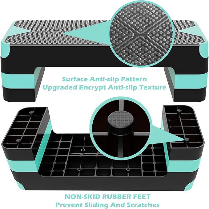 Adjustable Aerobic Exercise Step- Workout Step Platform, 26.5" Step Deck with 4", 6", 8" Height Risers, Women's Home Gym Fitness