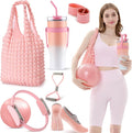 Poen 7 Pcs Pilates Essentials Kit for Women Home Workout Pilates Equipment Ring and Ball Set with 11.81 Inch Circle 9.84 Inch Yoga Ball Resistance Bands Cup Bag Socks for Beginners