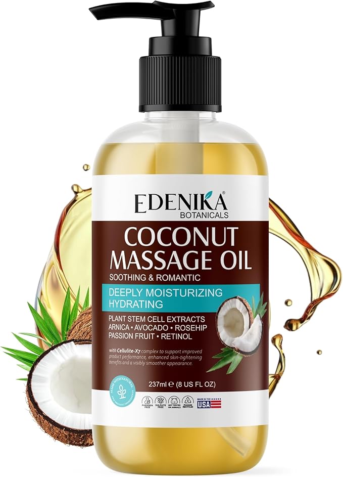 Tropical Coconut Massage Oil for Massage Therapy, Soothing Massage Oil with Coconut & Passion Fruit Oil for Muscle Relaxing, Skin Moisturizing & Hydrating, 8 fl oz