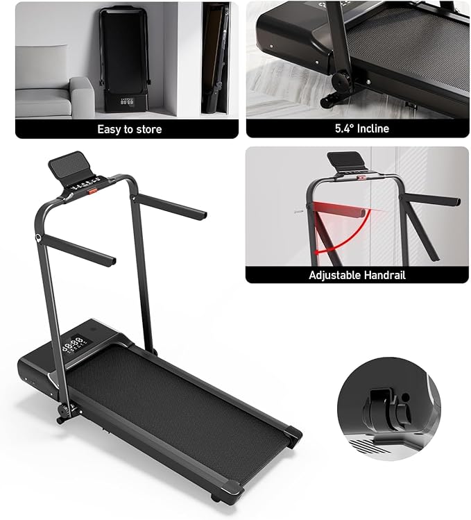 DeerRun Walking Pad Treadmill with Incline and Handle Bar, 4-in-1 Foldable Under Desk Treadmills for Home Small or Office, 300 lbs Capacity 3.0 HP Folding Portable Walking Pad with APP