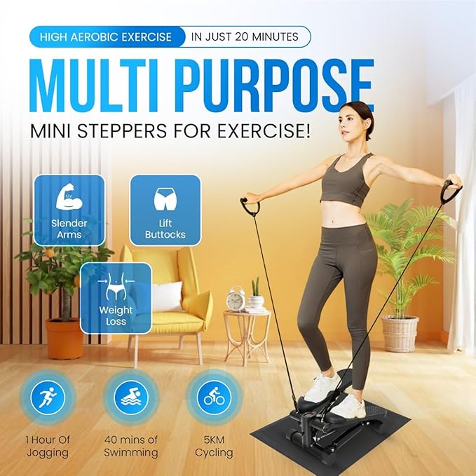 Steppers for Exercise at Home, Mini Stepper with Resistance Bands, Stair Stepper for Home, Stepper Exercise Machine, Compact Stepper Workout Equipment