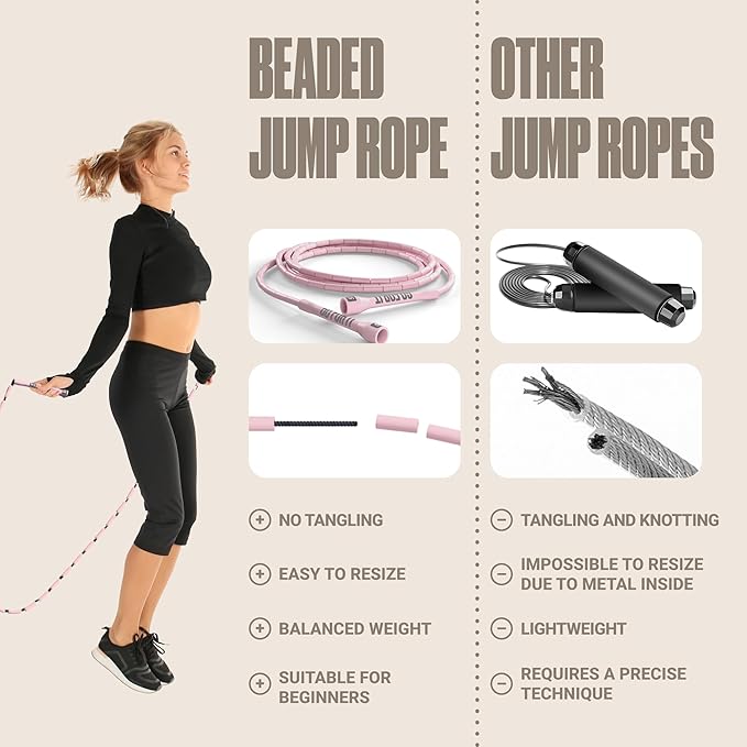 Sportbit Elite Beaded Jump Rope – Adjustable for Kids & Adults, Durable Fitness Skipping Rope for Cardio, Gym, Home & Outdoor Workouts