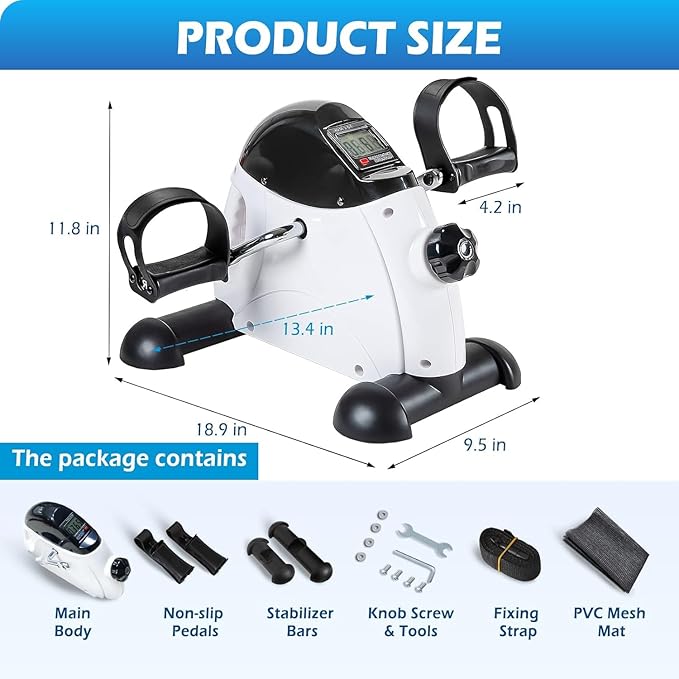 TABEKE Under Desk Bike Pedal Exerciser - Mini Exercise Bike for Arm/Leg Exercise, Pedal Exerciser for Seniors with LCD Display
