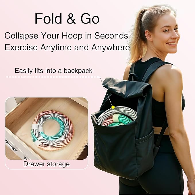 Weighted 3lb Fitness Hoop for Adults - Soft Spring Hula Hoop - Flexible, Foldable for Home & Travel - Cushioned Comfort, Silent Exercise for Waist Toning & Weight Loss